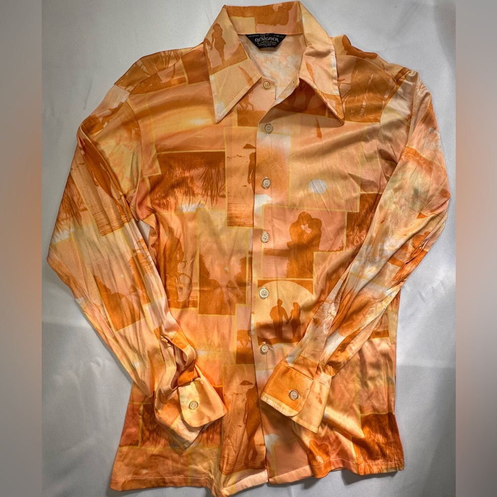 Vintage 70s Designer Collection Photo Collage Button-Up Blouse- Medium 15-15.5